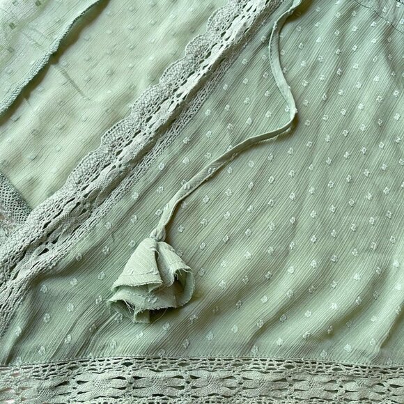 NWT Francesca's Sage Green Chiffon Aminah Swiss Dot Crochet‎ Kimono - Picture 6 of 9